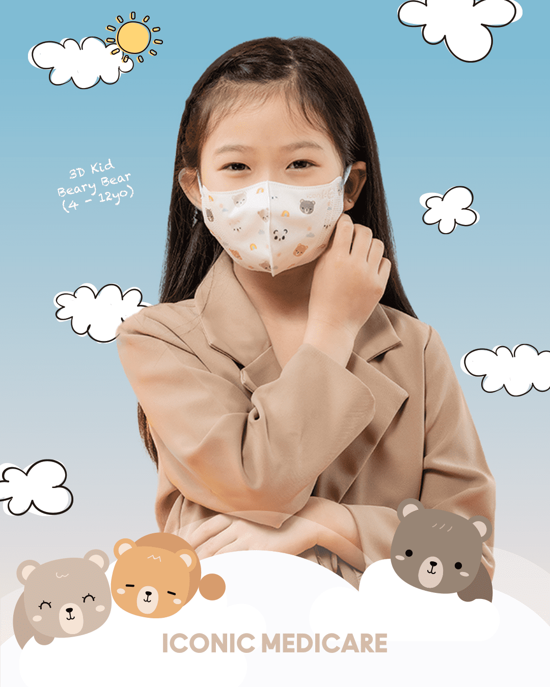 ICONIC 3D Duckbill [KID 412years] Beary Bear 4 Ply Medical